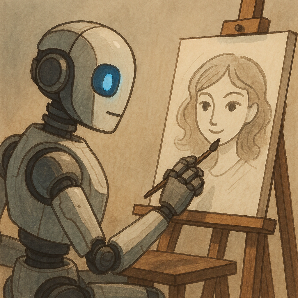 인공지능이 그림 그리고 있는 모습을 .png