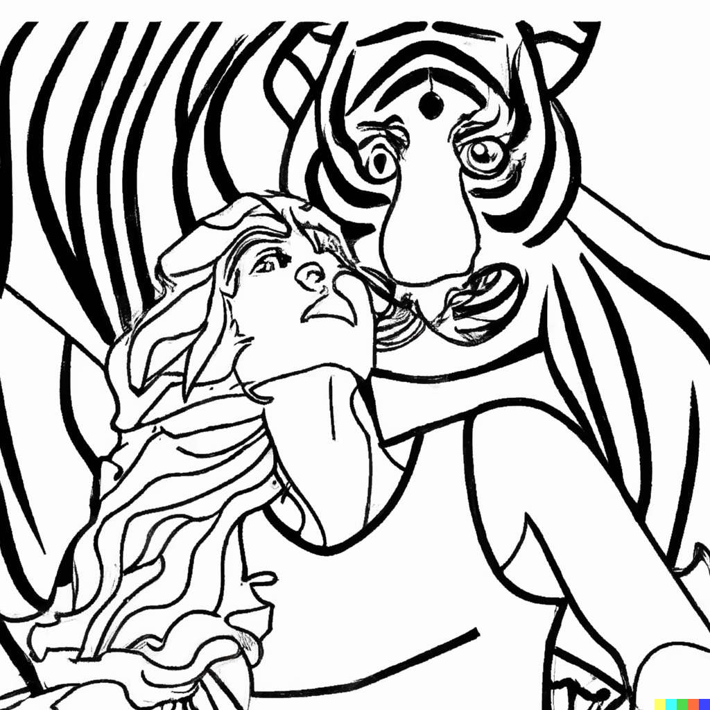 DALL·E 2023-02-07 10.41.02 - Matisse no color. Tiger with a strong woman .png