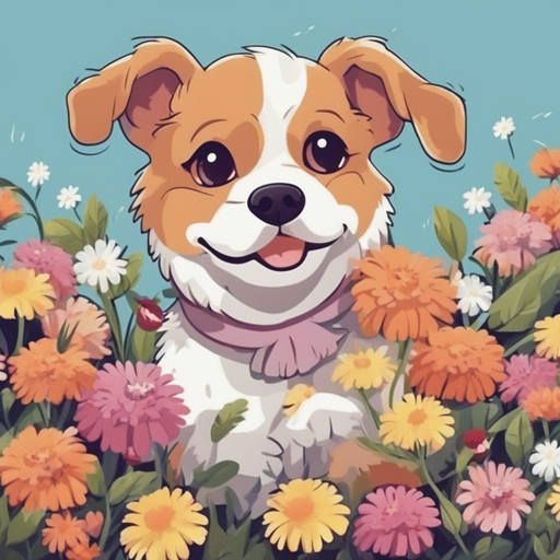 cute-dog-play-with-flowers-697632660.png