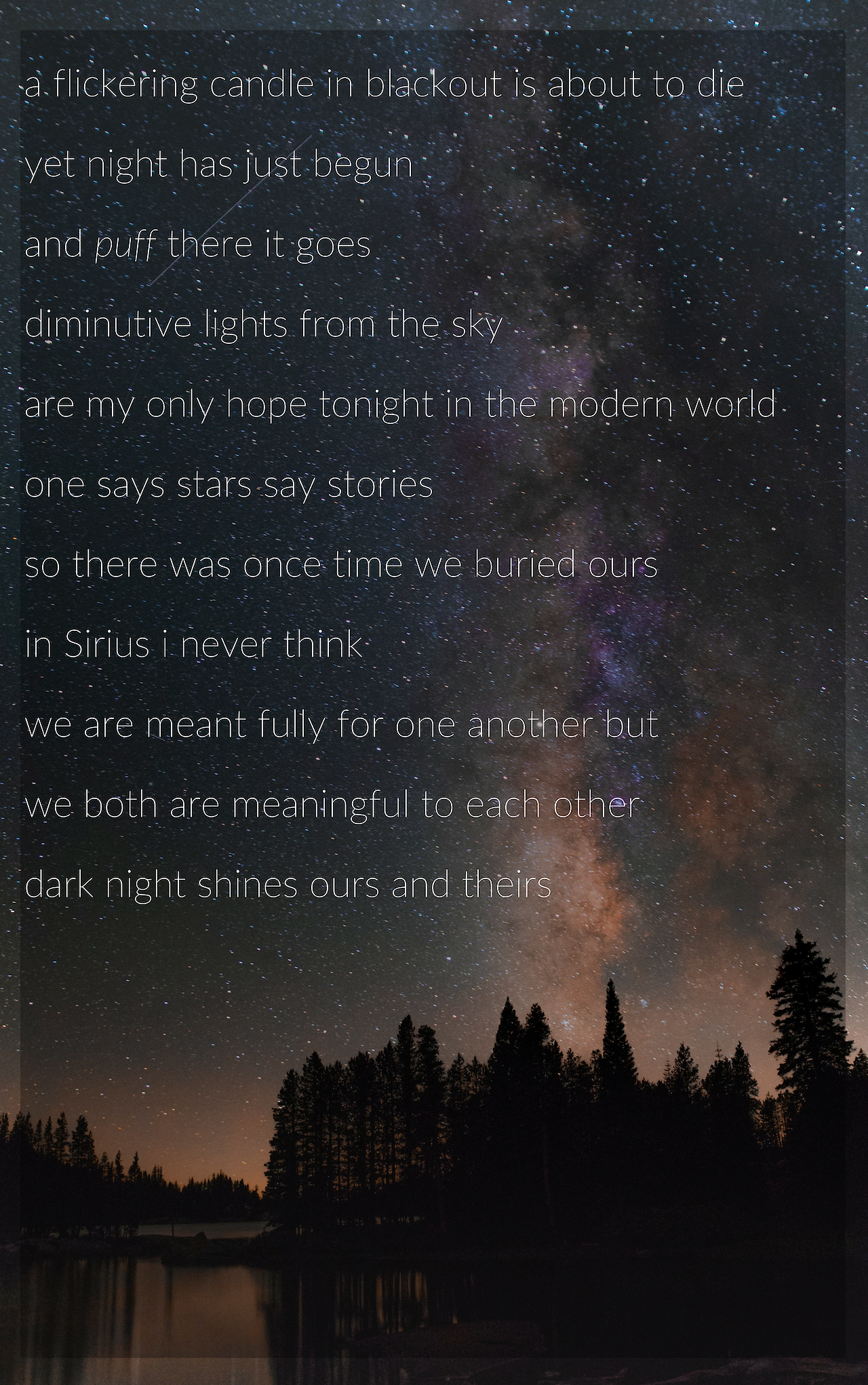 a flickering candle in blackout is about to die yet night has just begunand puff there it goestedious lights from the sky are my only hope tonight in the modern worldone says stars sae storiesso there was once ti.png