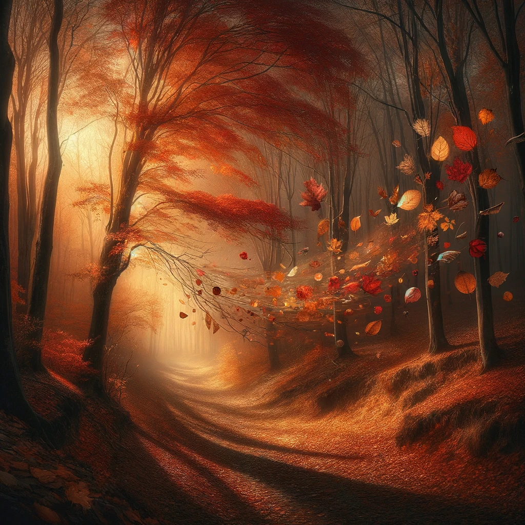 DALL·E 2023-12-20 11.42.56 - An autumn scene capturing the whisper of the season, carrying dormant memories on the wind. The image shows an autumnal landscape with trees displayin.png