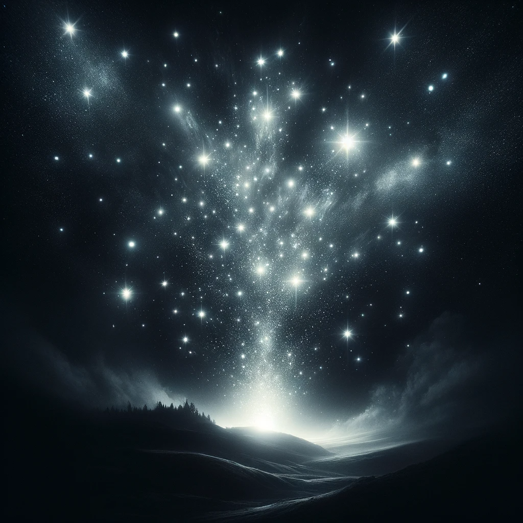 DALL·E 2023-12-20 01.41.45 - A captivating night scene illustrating a handful of starlight piercing through the darkness, transforming a moment into eternity. The image focuses on.png