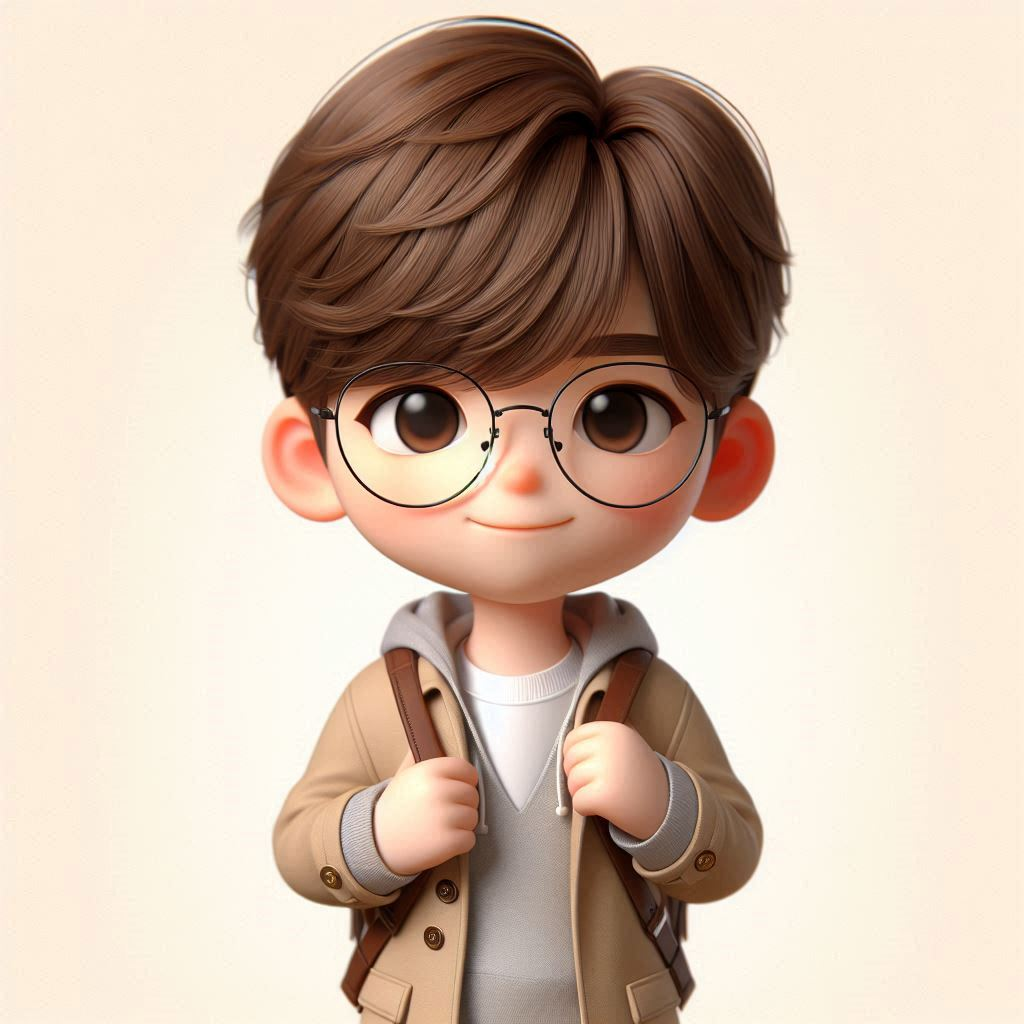 Korean cute guy in style of 3D animation, Upper body, wearing glasses, Light Beige Background (1).png