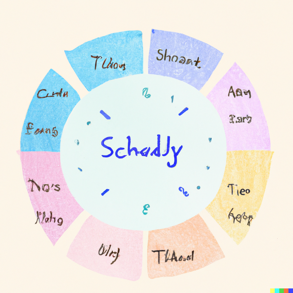DALL·E 2023-10-02 08.39.33 - a daily schedule drawn by an elementary school student. In a circular shape. pastel tone.png