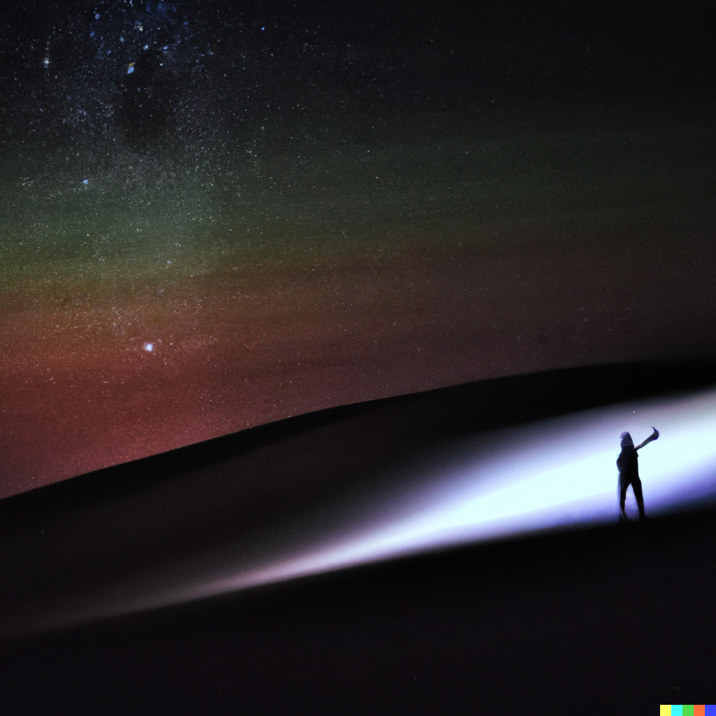 DALL·E 2023-09-19 12.04.22 - A photo of a silhouette of a person in a color lit desert at night.png