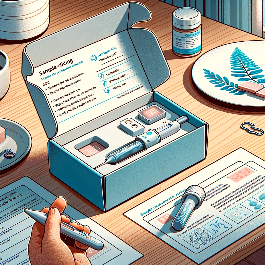 DALL·E 2023-12-01 17.13.33 - A detailed illustration of a direct-to-consumer (DTC) microbiome test kit. The image shows a compact, user-friendly test kit on a table, with simple i.png