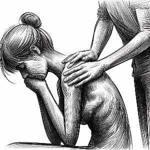 기운 없는 사람의 어깨를 두드려주는 모습을 스케치로 그린 이미지.png