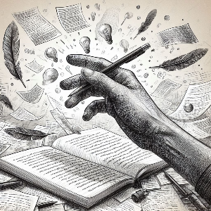 글 쓰는 사람의 손동작을 스케치로 그린 이미지.png