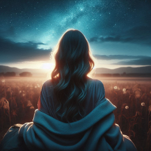 밤 하늘을 바라보고 있는 여자의 뒷모습.png