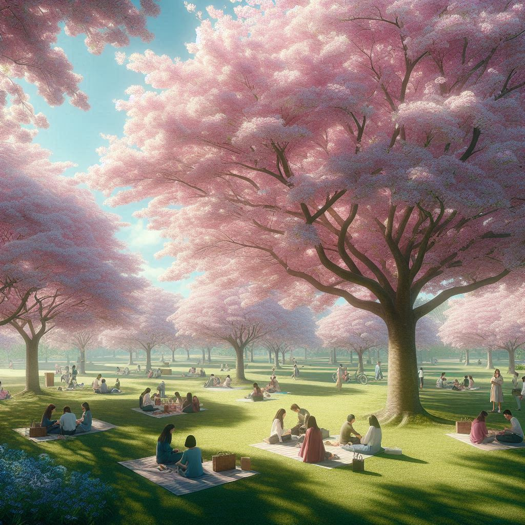 벚꽃이 날리는 한적한 공원.png