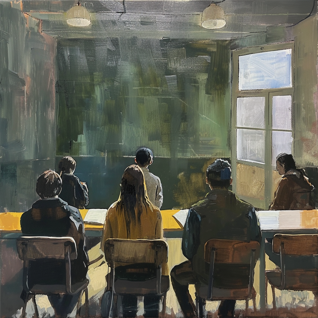 prometheus2813_class_room_with_five_people_oil_painting_peacefu_8389be5b-5968-47f4-8406-1ce854f8aabe.png
