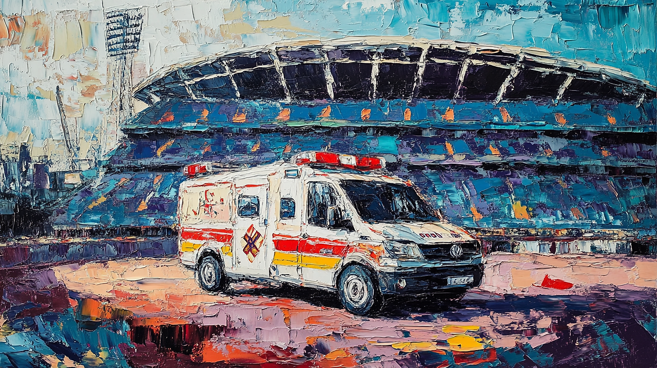 prometheus2813_ambulance_in_olympic_stadium_oil_painting_922ee278-6117-4280-9190-bdbd722bae29.png