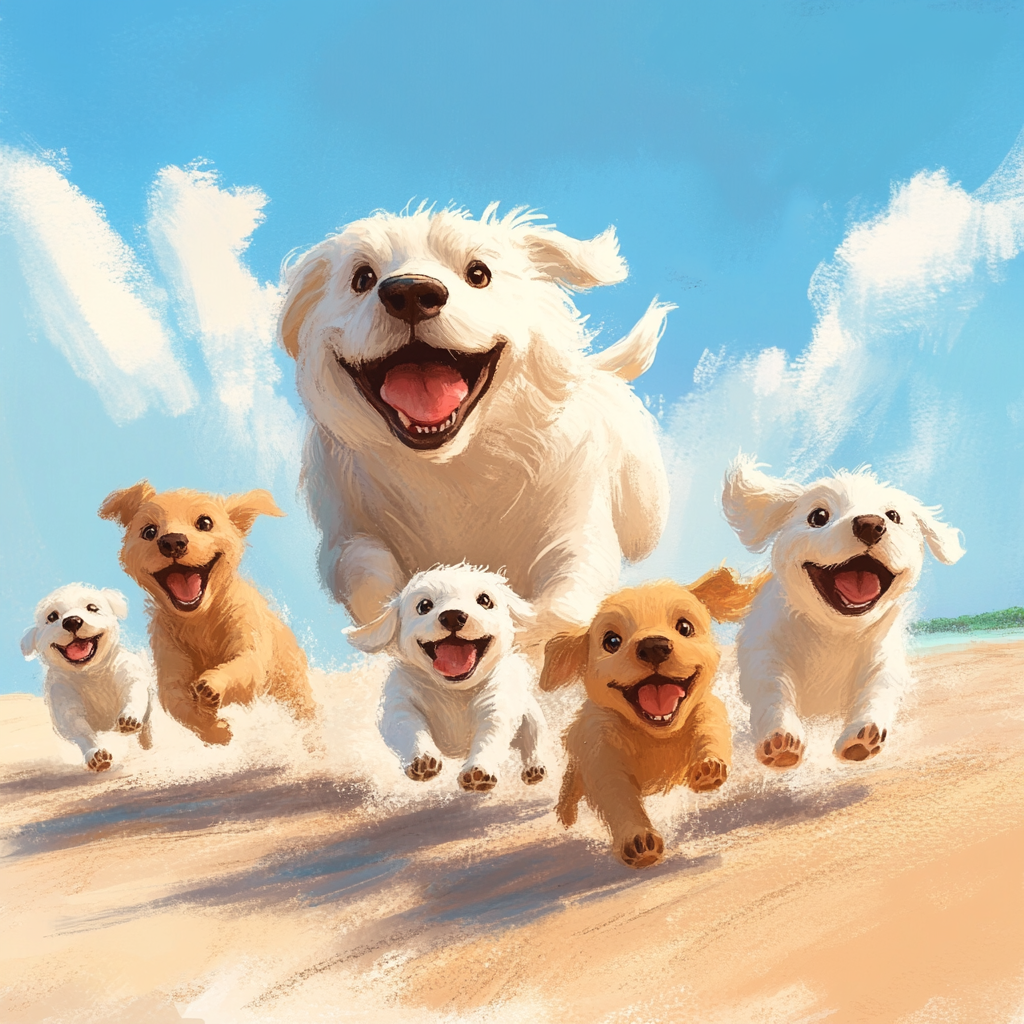 slowalkeroy_Two_big_dogs_and_five_little_puppies_running_around_e283bb43-909d-416f-9017-0cbffdb4d3a9.png