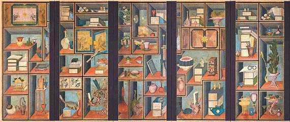 책가도, 6폭 병풍(부분), 종이에 채색, 각 133X53.5㎝, 18세기 후반, 삼성미술관 리움 소장. [사진 예술의전당 서예박물관].png