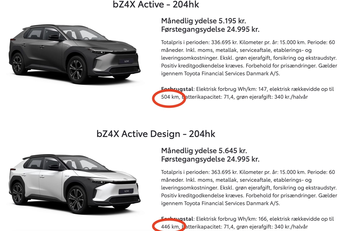 5_토요타 bZ4X 사양별 WLTP 주행거리_토요타 덴마크 홈페이지 캡처.png