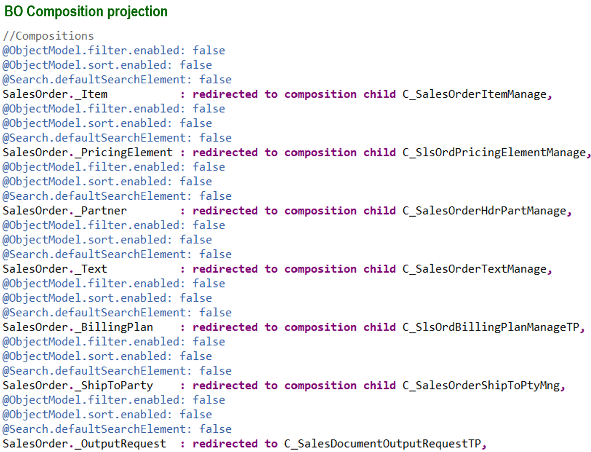 [그림 7-54] 표준 CDS View 참조 - Consumtion View의 BO Composition projection 선언 부분.png