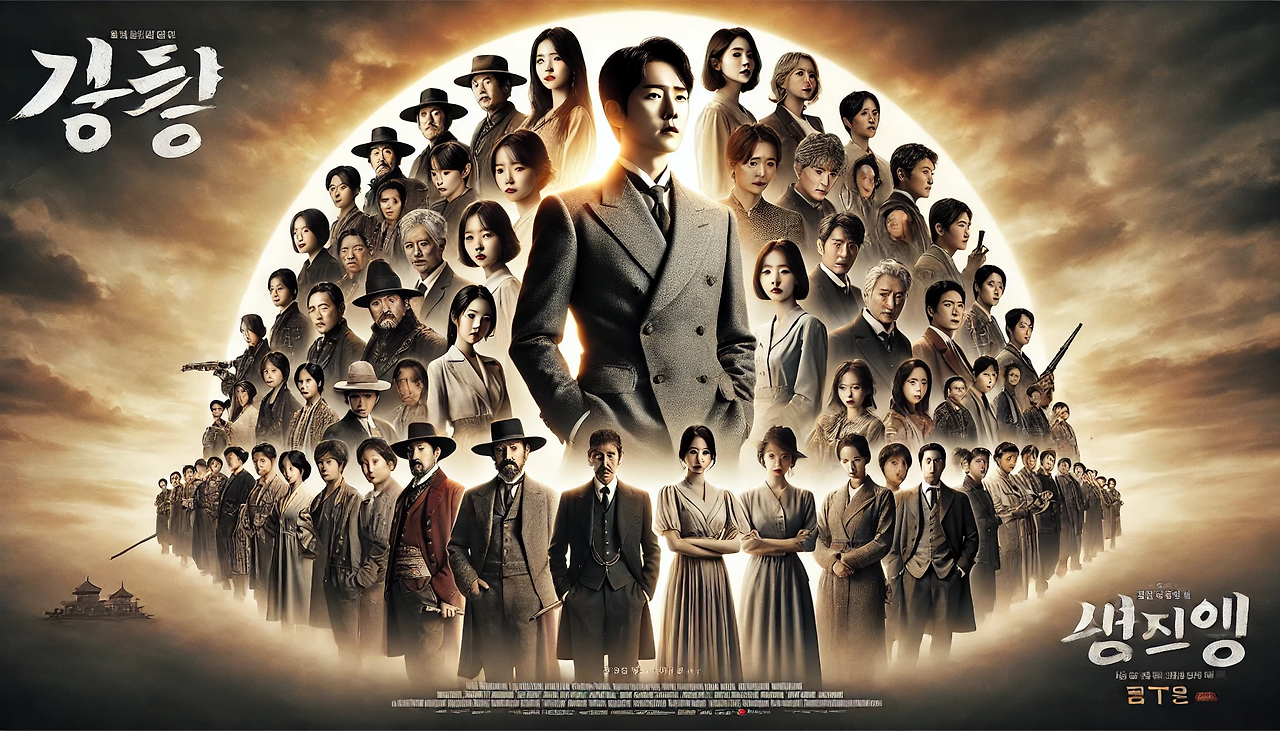 DALL·E 2024-07-11 15.00.43 - Create another version of a movie poster featuring a large ensemble cast including Han Hyo-joo, Jo In-sung, Jun Ji-hyun, Kim Tae-hee, Jang Dong-gun, L.png