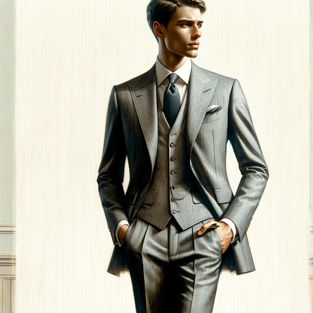 DALL·E 2023-11-10 13.17.16 - An elegant and sophisticated painting of a well-dressed man. The man is the epitome of style, wearing a tailored suit that exudes luxury and attention.png