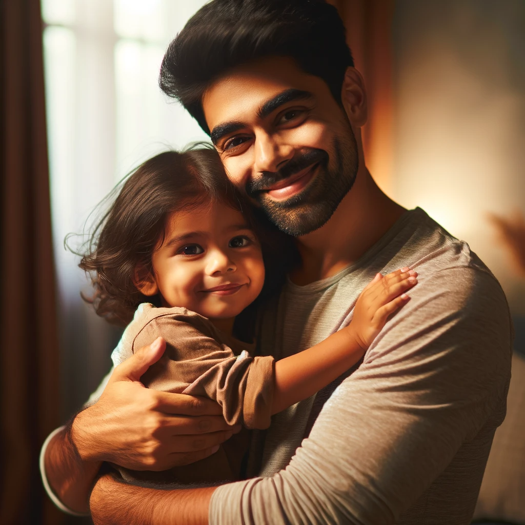 DALL·E 2023-11-20 15.29.34 - A heartwarming scene of a parent embracing a child lovingly. The parent is smiling gently, holding the child close in a comforting and protective mann.png