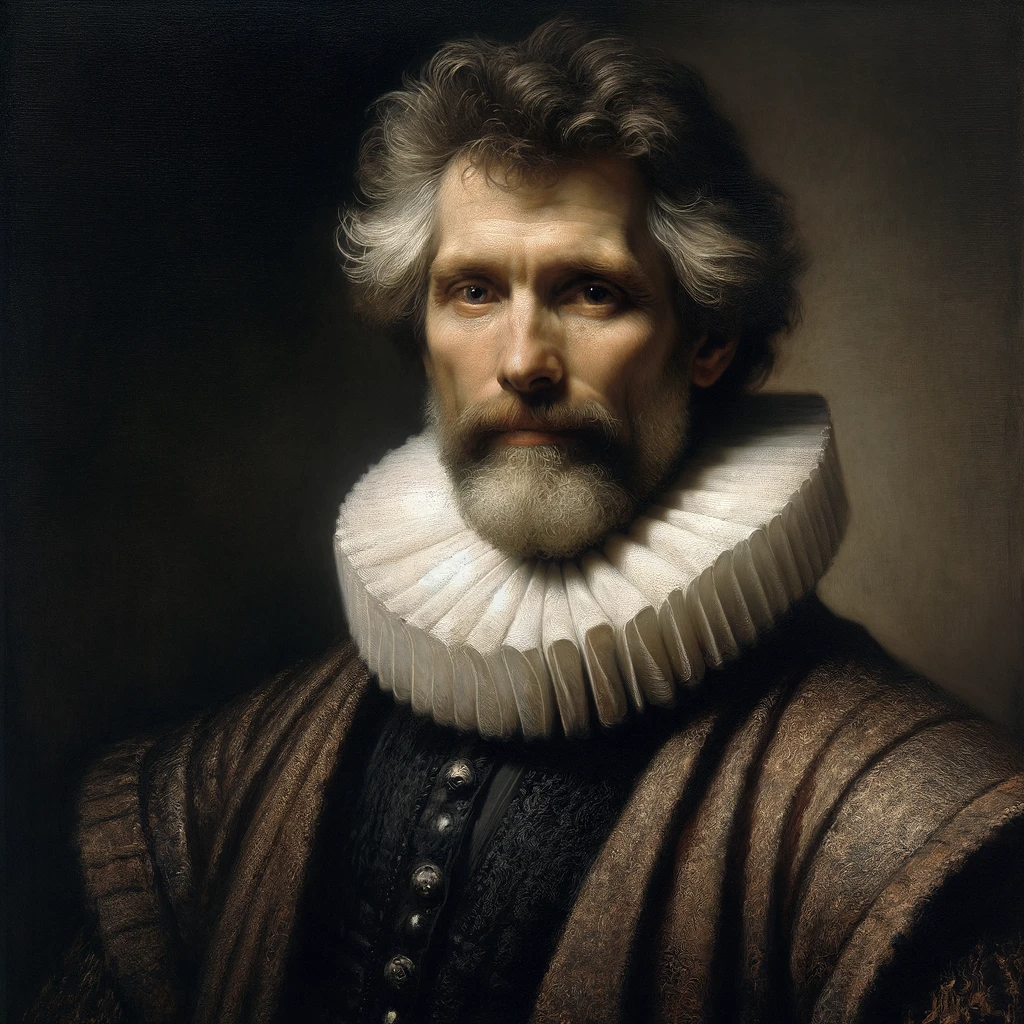 DALL·E 2023-11-10 09.26.49 - A dignified and solemn painting in the style of Rembrandt, depicting a middle-aged gentleman. The gentleman is portrayed with a serious expression, re.png