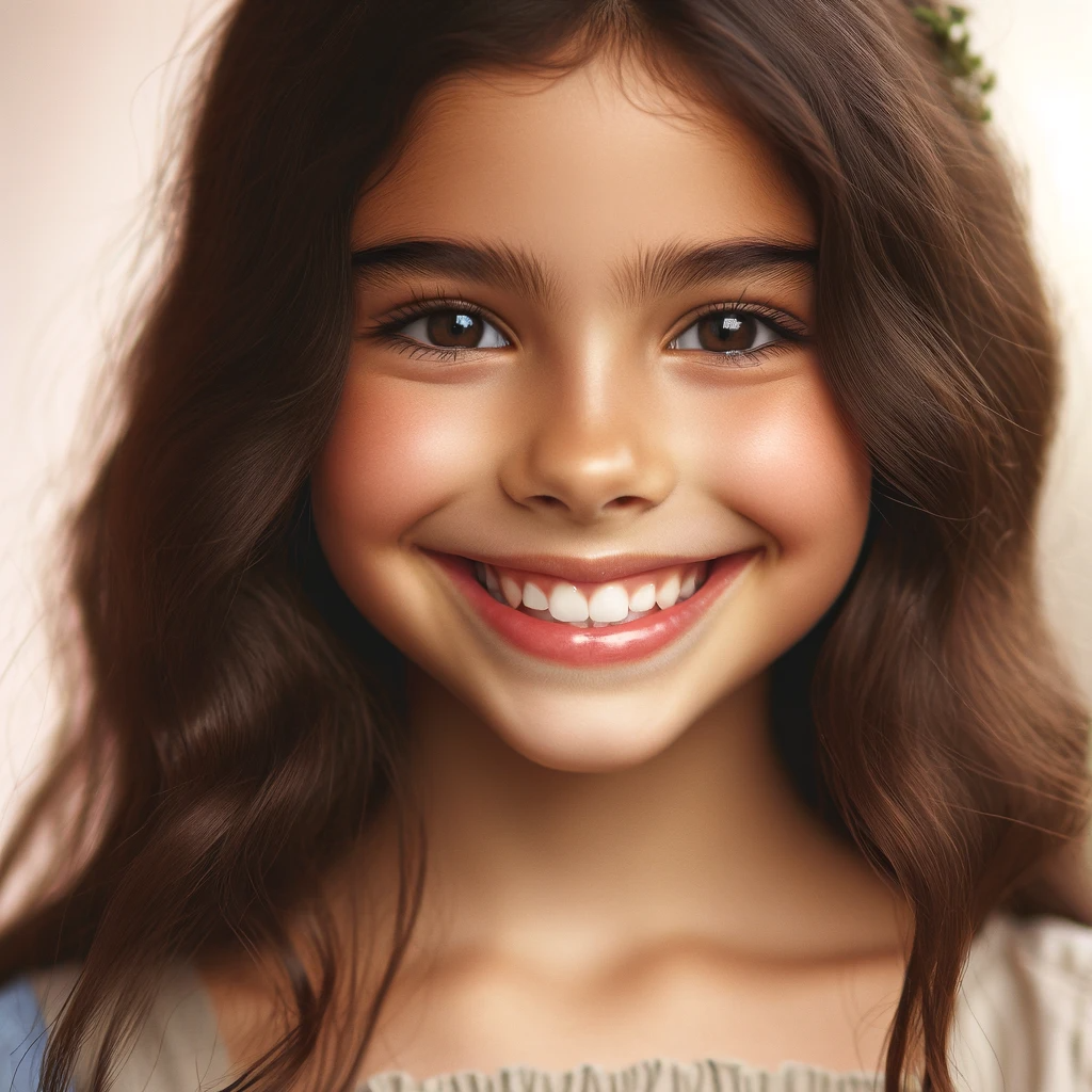 DALL·E 2023-11-22 12.49.59 - A close-up portrait of a young girl smiling brightly. She is of Hispanic descent, with long, wavy brown hair and sparkling brown eyes. Her smile is wi.png