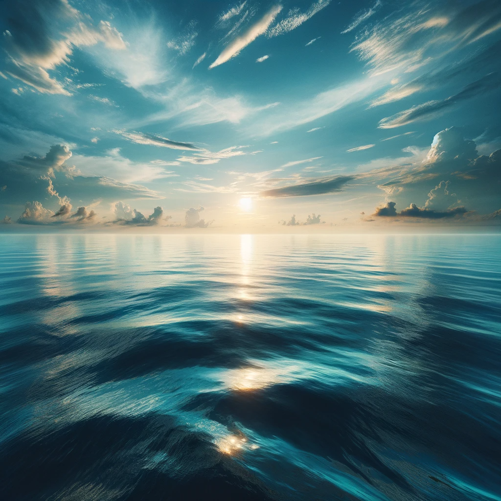 DALL·E 2023-11-15 13.44.23 - A serene and expansive ocean landscape, capturing the vastness and tranquility of the sea. The view is from the middle of the ocean, showing a wide, u.png