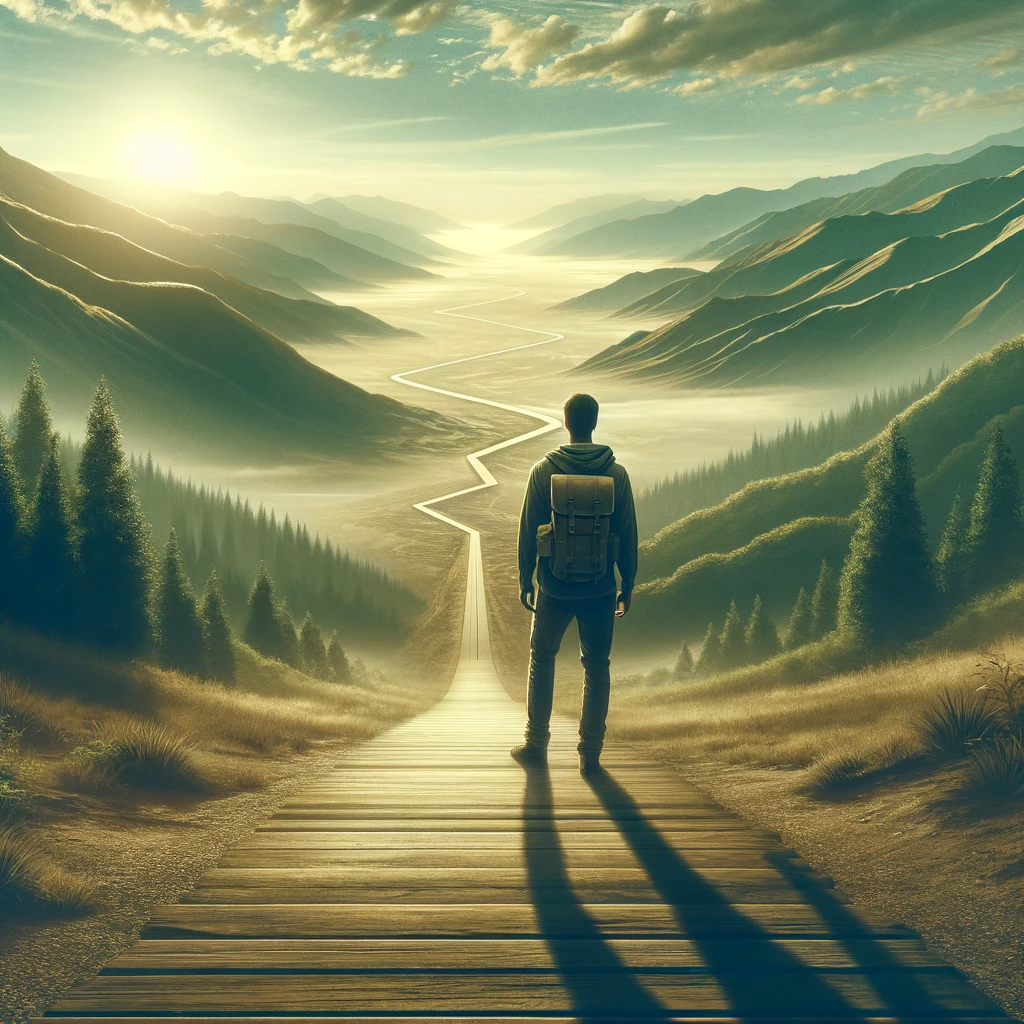 DALL·E 2023-11-25 18.31.41 - An image of a solitary traveler embarking on a journey. The person, a figure of indeterminate gender and descent, stands at the beginning of a long, w.png