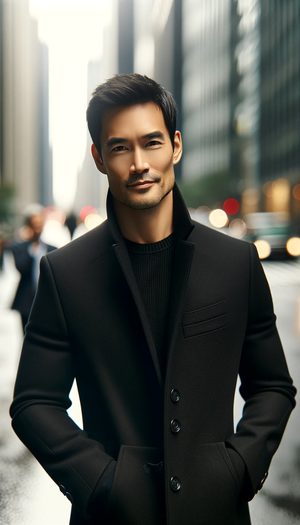 DALL·E 2023-11-27 09.02.04 - A portrait of a man wearing a stylish black coat. The man is of Asian descent, with short dark hair and a confident, friendly expression. He stands ag.png