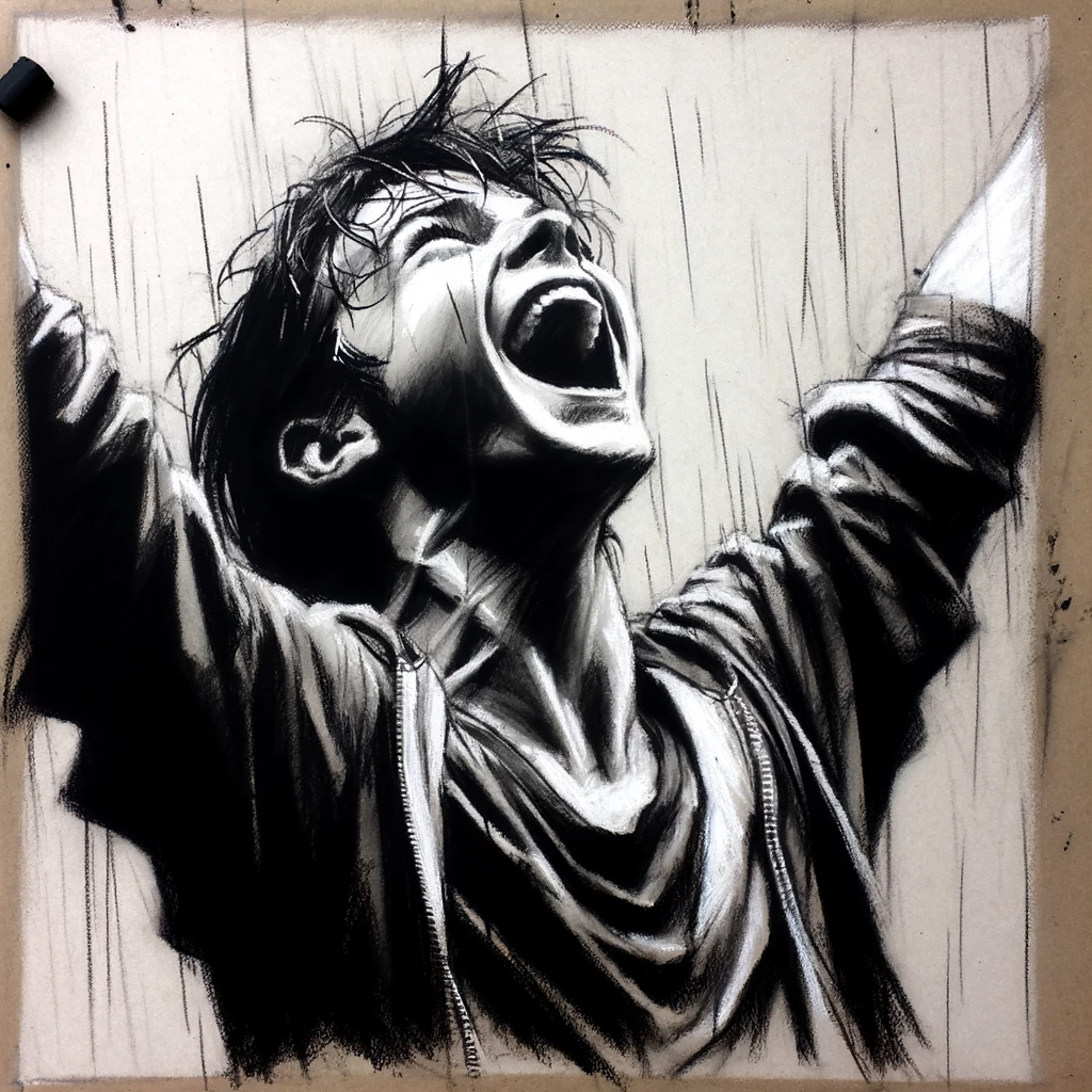 DALL·E 2023-11-13 15.30.55 - A charcoal drawing of a jubilant young person, caught in a moment of pure exultation. The subject's face is lifted upwards, mouth open in a cheer, eye.png