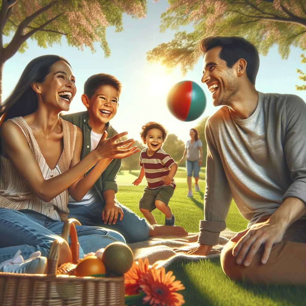 DALL·E 2023-12-11 08.37.36 - A warm and joyful scene of children spending happy moments with their parents in a park setting. The image should feature two kids, a boy and a girl, .png