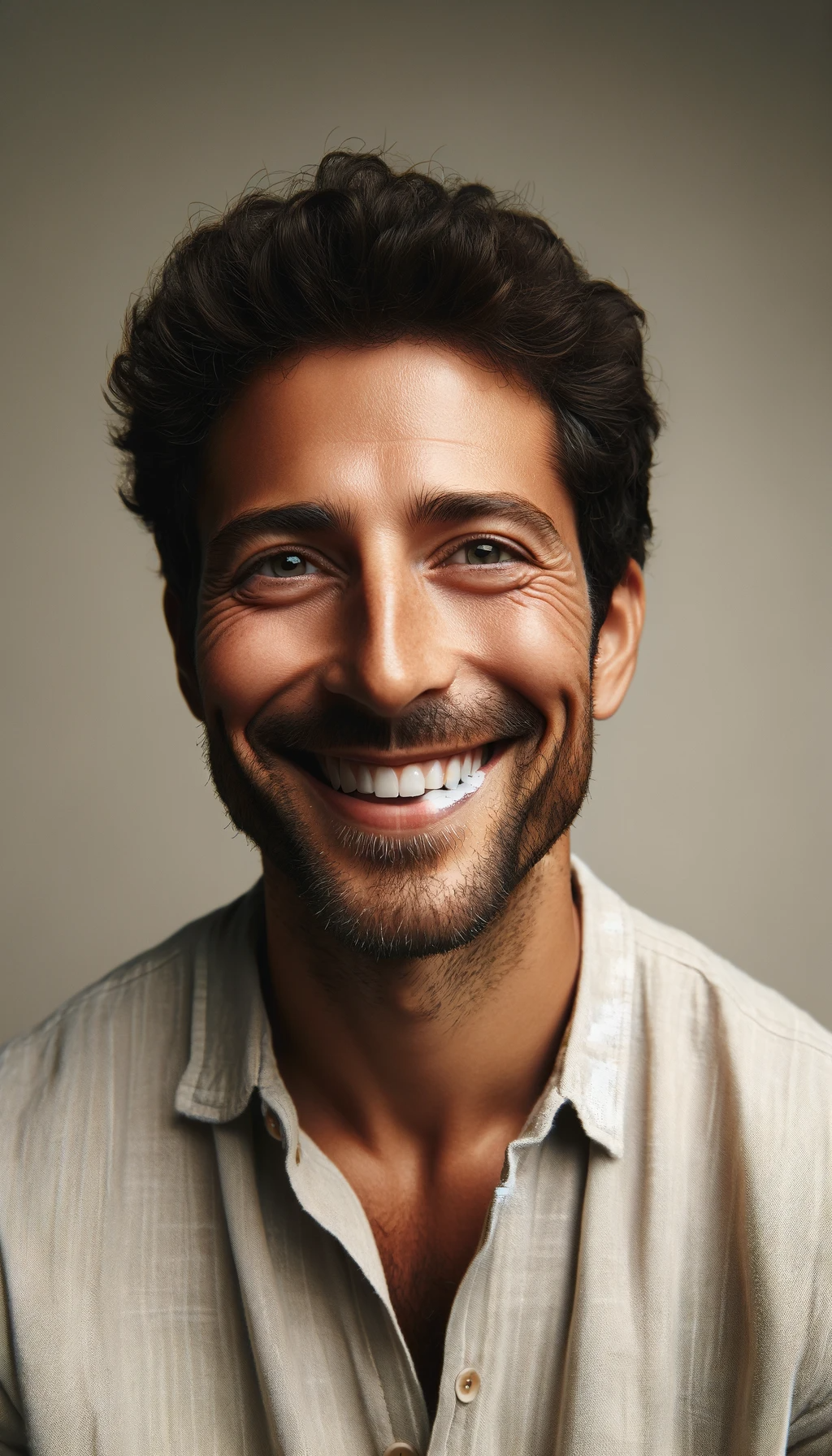 DALL·E 2023-11-27 10.59.54 - A portrait of a man with a bright, joyful smile. The man is of Middle-Eastern descent, with short, curly hair and a neatly trimmed beard. He's wearing.png