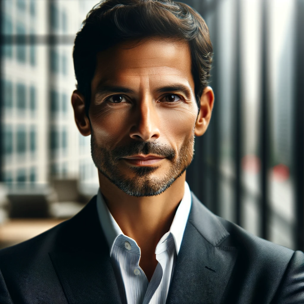 DALL·E 2023-12-27 13.57.52 - A portrait of a man with a strong inner character and leadership qualities. He is a Hispanic man in his mid-30s, with a confident and thoughtful expre.png