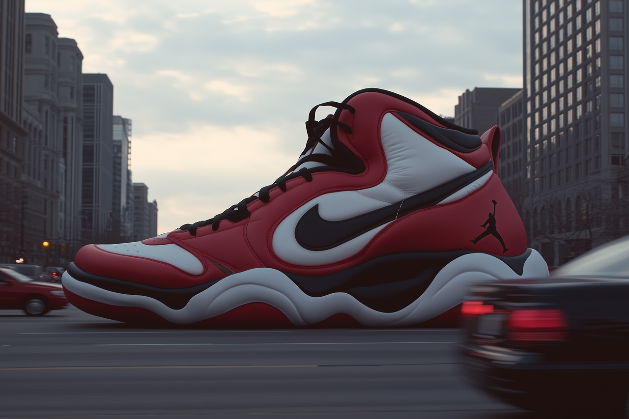 dbruck_A_giant_Nike_Air_Jordan_sneaker_sitting_in_the_middle_of_3c3b62e5-b174-440c-a61b-29f8f5384fb5.png