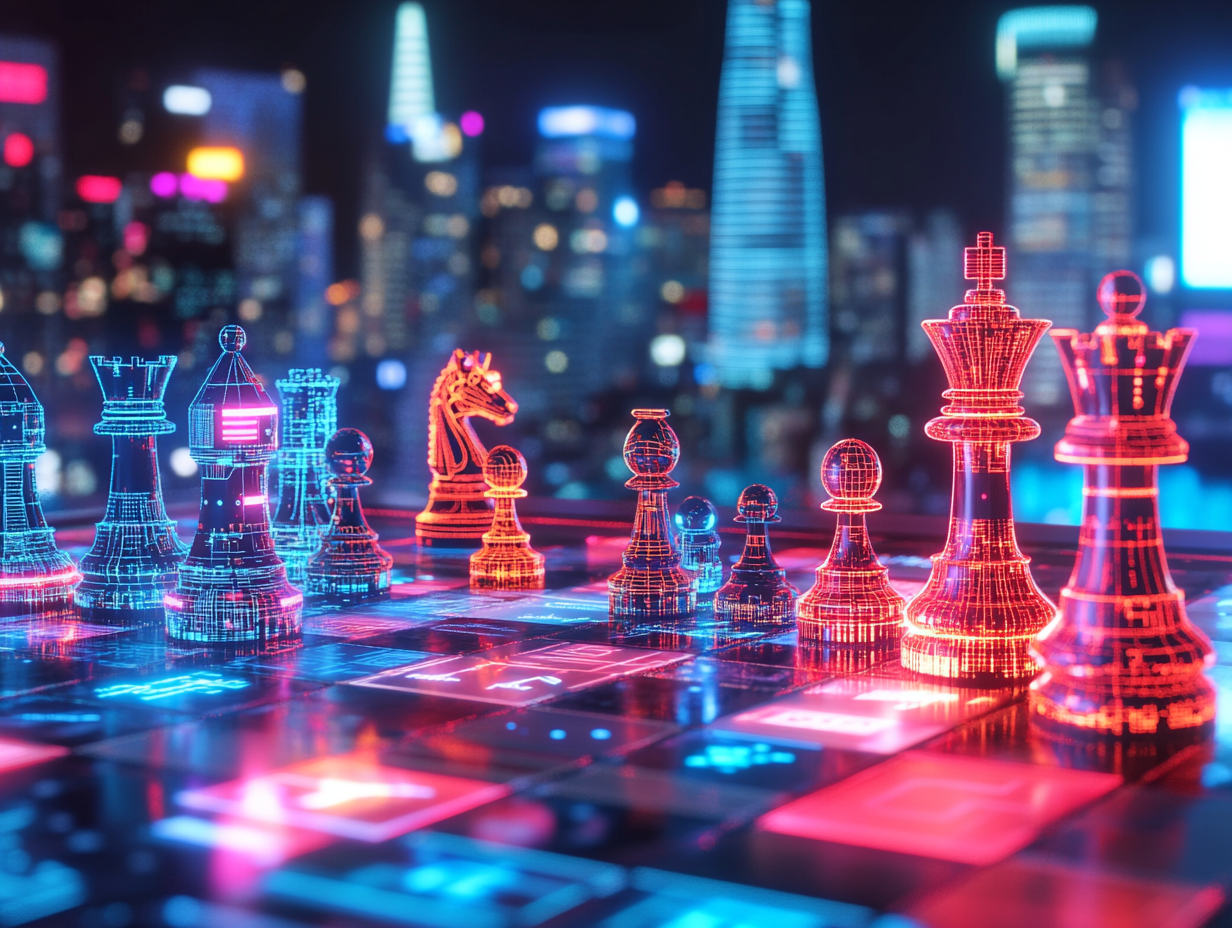 ninefire9_A_futuristic_chess_board_with_San_Francisco_and_Bei_126aec1c-fcf2-480f-b62e-fd89741c72c7_0.png