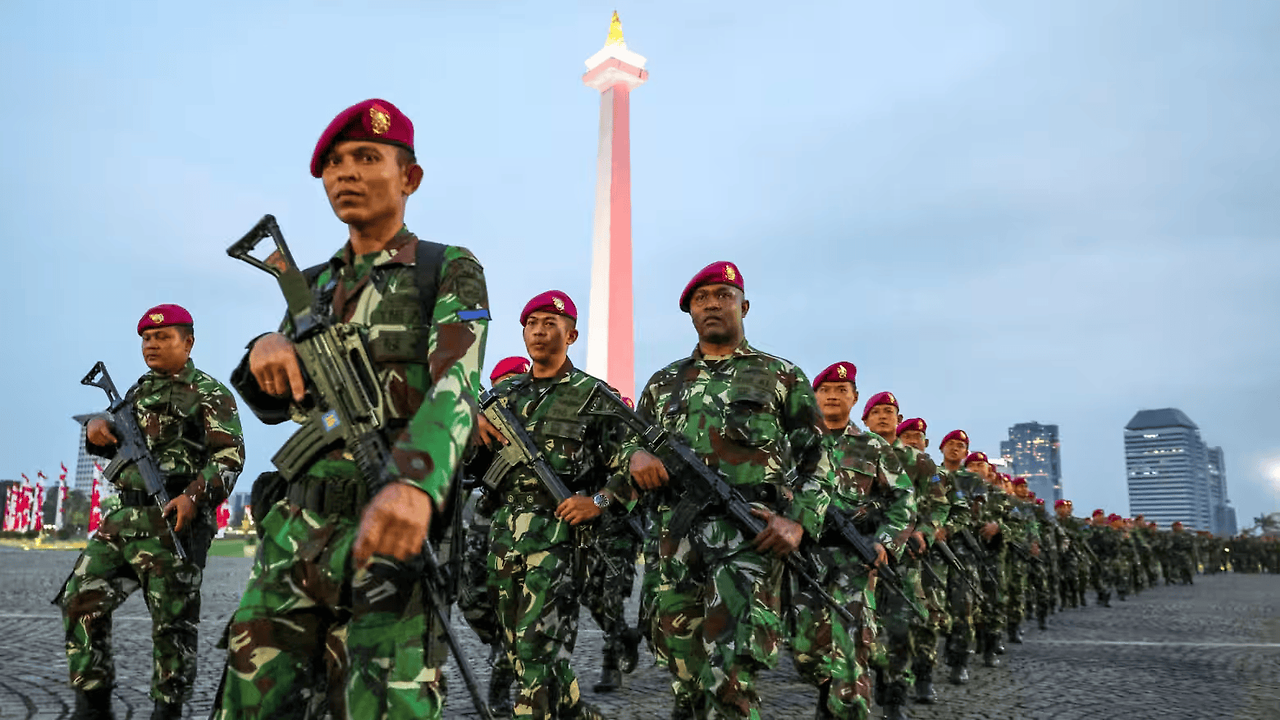 Indonesia protest military at National Monument.png
