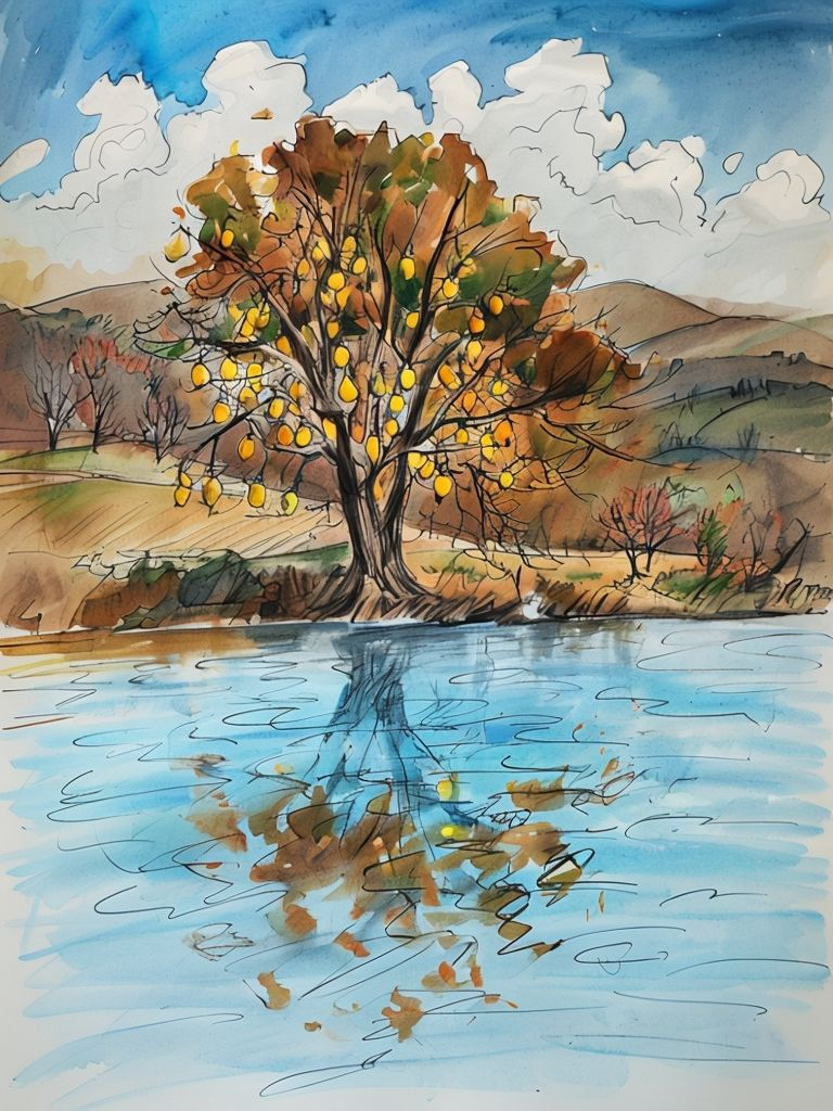 Autumn Landscape With Tree Reflected In Calm Water (1).png