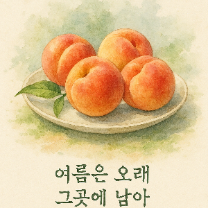 복숭아가 쟁반에 서너 개 담긴 그림을.png
