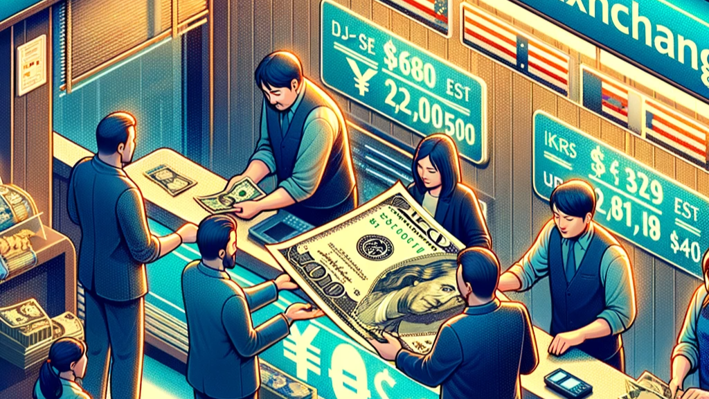 DALL·E 2024-01-19 14.34.07 - The scene depicts people engaged in currency exchange, specifically exchanging dollars and Japanese yen. The setting is a bustling currency exchange o.png