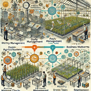 DALL·E 2025-02-23 18.18.57 - A four-panel infographic visually depicting the process of establishing an agricultural production management system in a greenhouse. __1. __First Pan.png