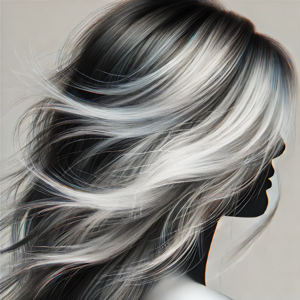 DALL·E 2024-11-24 19.26.19 - A close-up artistic depiction of hair with a unique blend of white-gray strands overlaying black hair. The texture is detailed, showing the contrast b.png