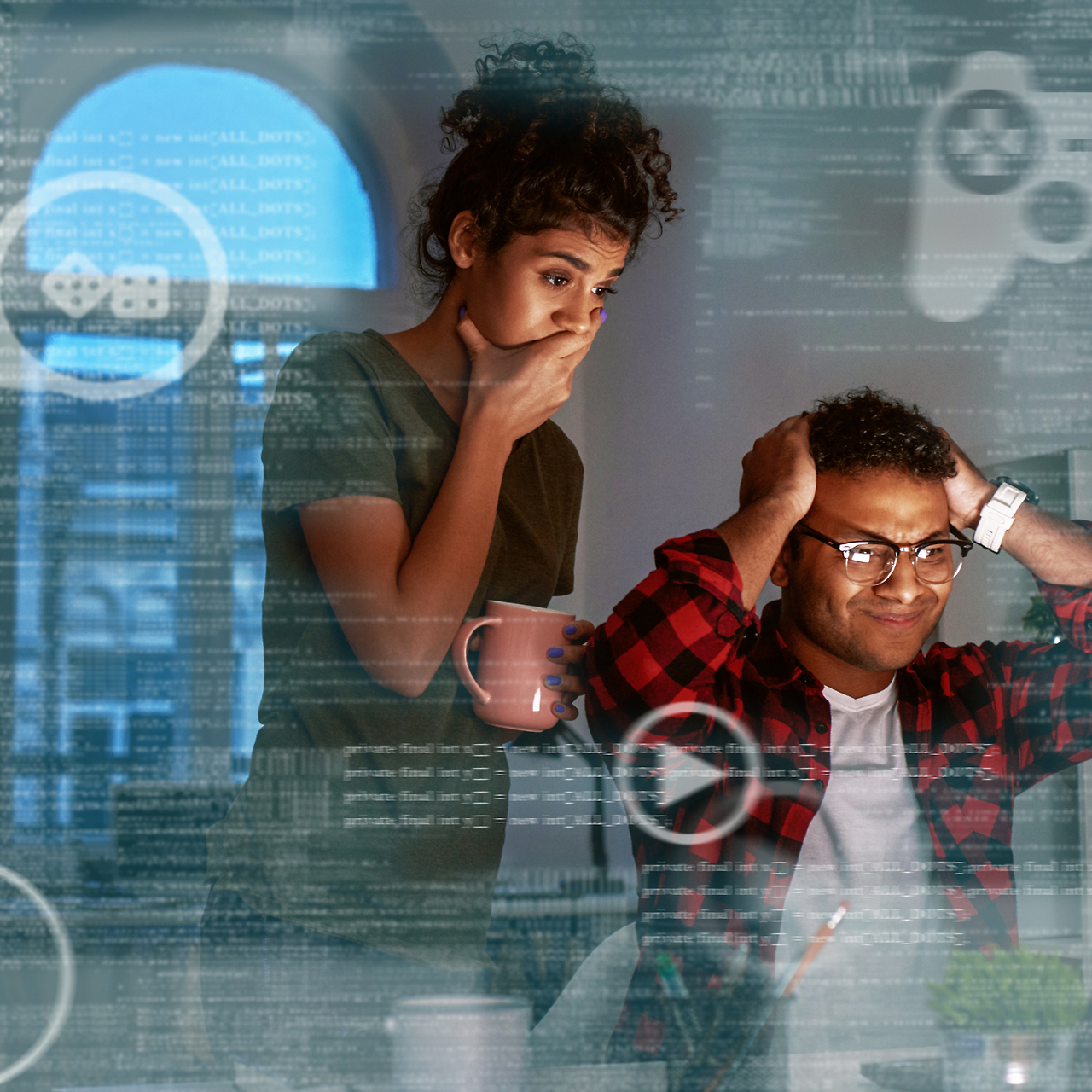 Blue and Pink Geek Game Console Pregnancy Announcement (5 x 5 in).png