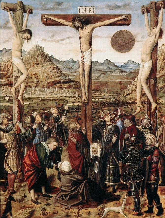 십자가 처형을 받고 있는 예수와 그 우편의 디스마스. 사진=스페인 마드리드 티센 보르네미사(Thyssen-Bornemisza) 미술관.png