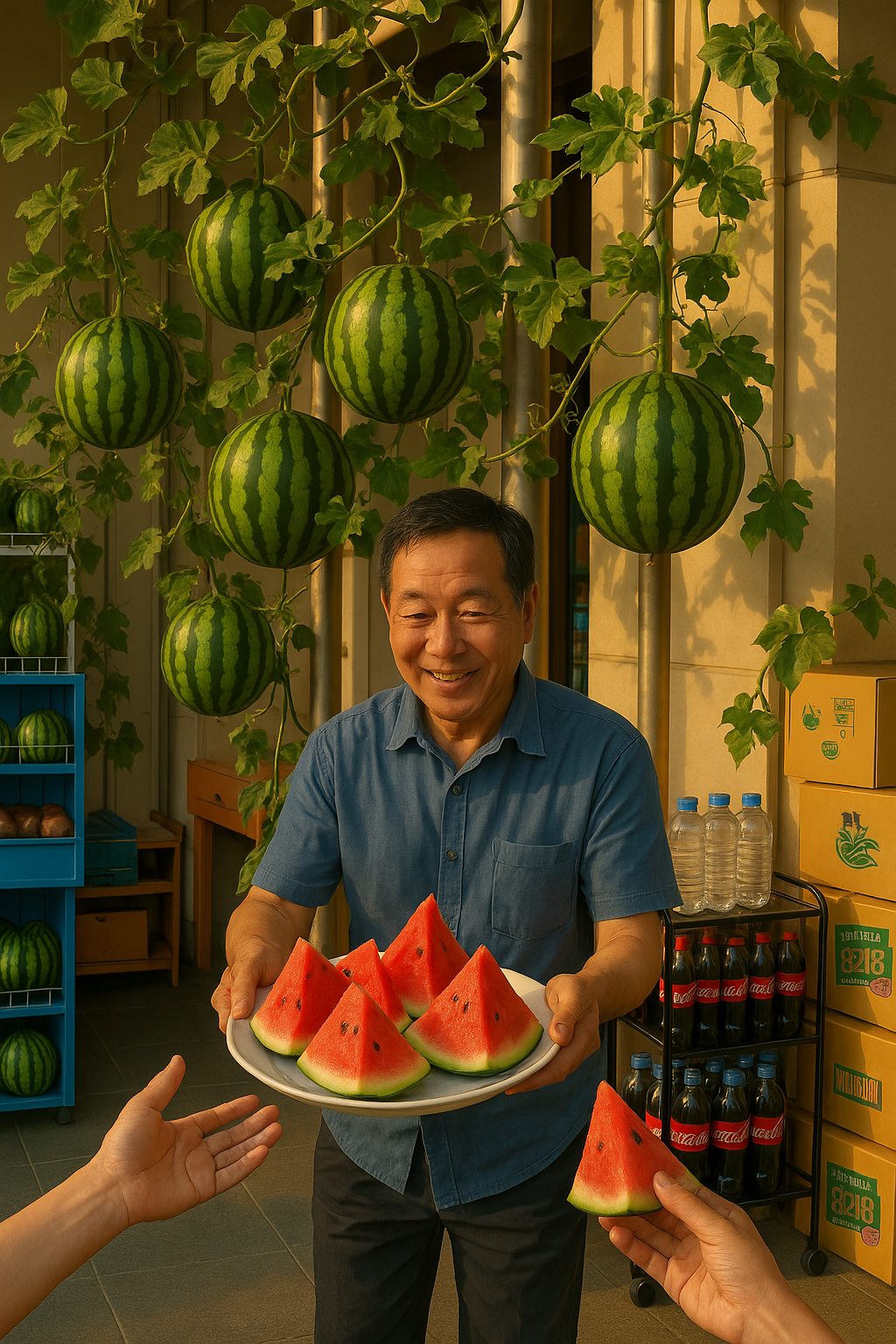 수박을 나눠주는 모습.png