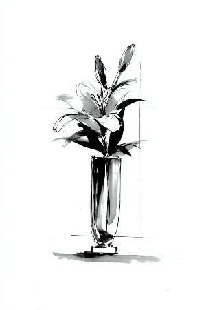 grayve314_sumi-e_brush_style_lily_and_vase_solid_whitebackdrop_138ca536-18c2-4878-b3ec-3debd9c852b5.png
