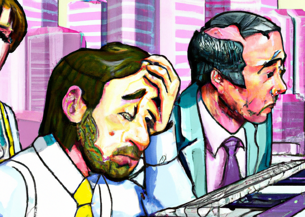 DALL·E 2022-11-03 13.41.42 - a number of distressed office workers in cyberfunk style.png