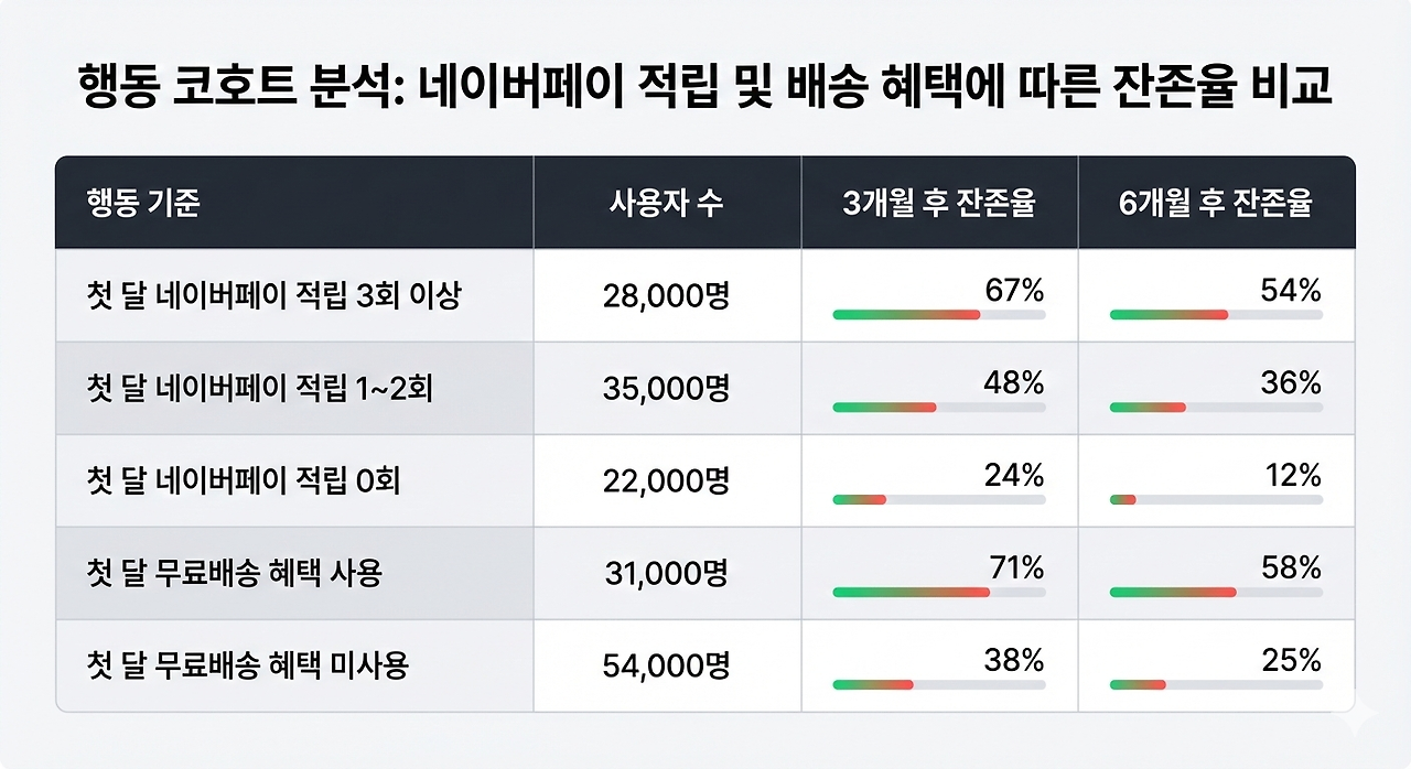네이버플러스 멤버십 행동기준 코호트 분석 예시.png