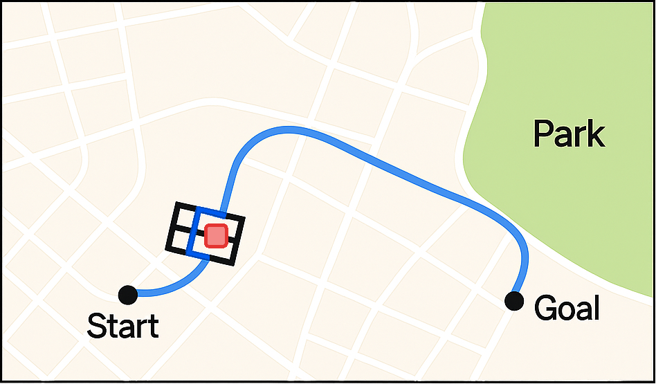 그림 8_하이브리드 경로 탐색 시뮬레이션 결과 예시 – 도로망 + 장애물 위치 회피.png