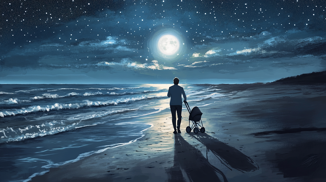 eunduu_A_father_walking_along_the_beach_at_night_gently_pushing_6ed87100-8d7d-4fd4-afea-973f4f382ec5.png