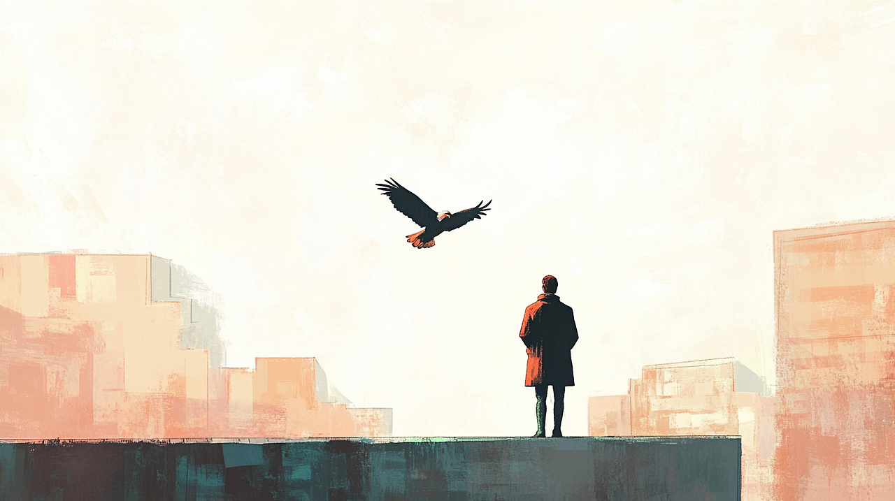 eunduu_a_man_standing_on_a_city_rooftop_gazing_at_an_eagle_soar_2117d4e2-c6fb-4612-8472-3821b3ecc9a5.png