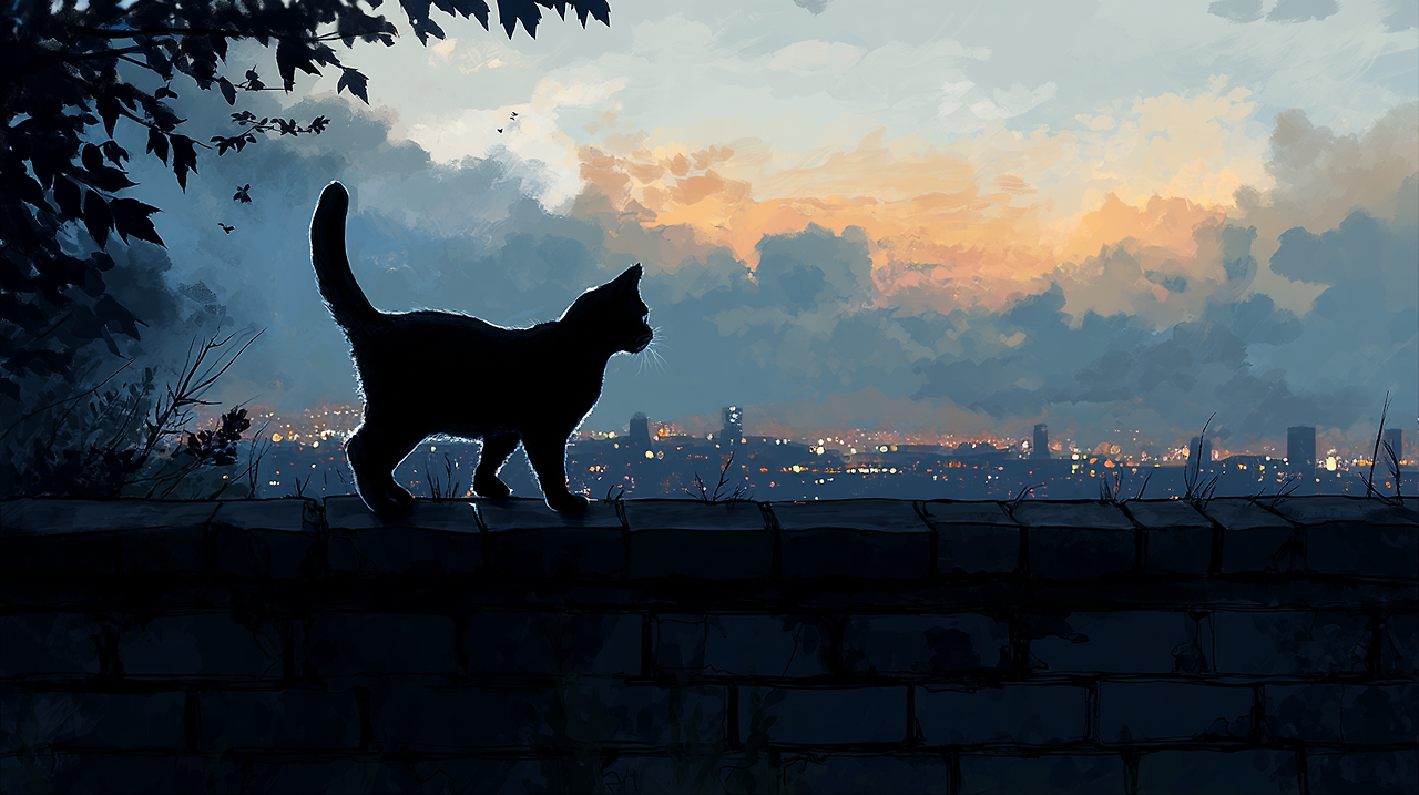 eunduu_silhouette_of_a_black_cat_standing_on_a_wall_in_an_urban_625d7efa-1662-4f7e-a108-6b07573942ea.png